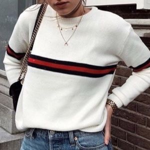 Brandy Melville White Stripped Bernadette Sweater!